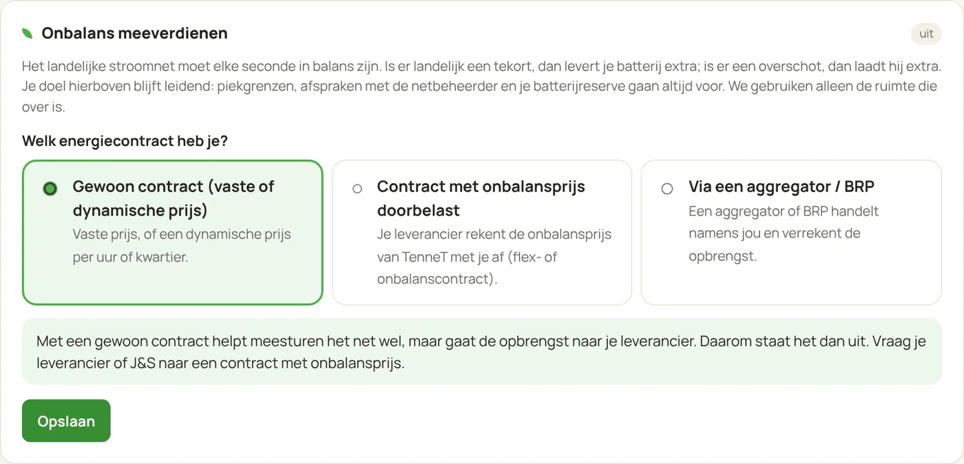 Instelling onbalans meeverdienen met contractkeuze